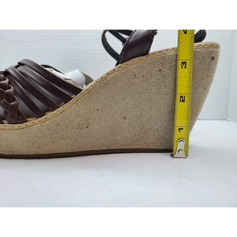 Union Bay Sandals Women 8.5 Brown Strappy Casual Wedge Heels Fast Shipping